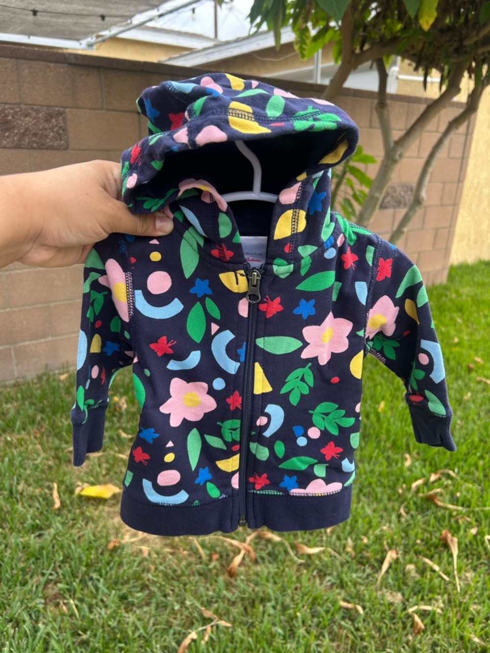 Hanna Andersson Navy Floral Hoodie with Bright Garden Print